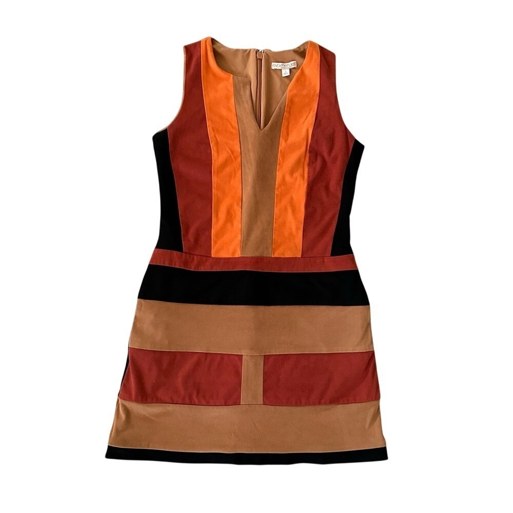 Eva Mendes New York & Company Colorblock Faux Suede Shift Dress Orange Black 0
